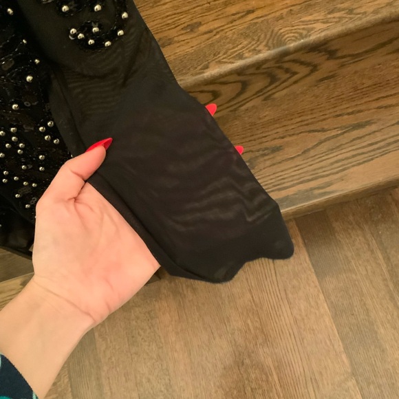 Boutique Paris Beaded Sequin Black Sheer Long Sleeve Body Suit Size Medium/Large - Picture 14 of 16